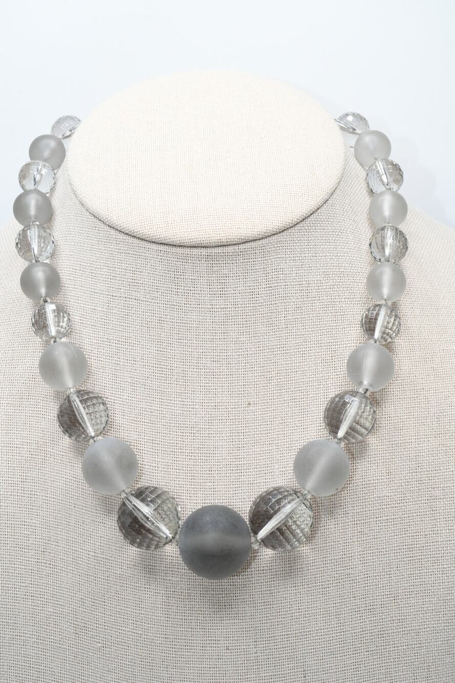 Vintage West Germany Lucite Necklace Gray Beads Faceted 17” MCM